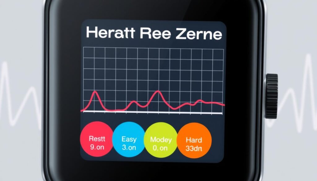 A highly detailed, scientifically accurate illustration of heart rate pacing zones displayed on a sleek, modern fitness tracker display. The foreground showcases the five distinct heart rate zones - resting, easy, moderate, hard, and maximum - each represented by a clean, color-coded segment. The middle ground features a minimalist grid overlay, providing visual cues for the zones' precise thresholds. The background subtly depicts a pulsing heart rate graph, accentuating the dynamic nature of this physiological data. The overall composition conveys a sense of precision, clarity, and the importance of understanding one's personal heart rate patterns for optimal athletic performance. A highly detailed, scientifically accurate illustration of heart rate pacing zones displayed on a sleek, modern fitness tracker display. The foreground showcases the five distinct heart rate zones - resting, easy, moderate, hard, and maximum - each represented by a clean, color-coded segment. The middle ground features a minimalist grid overlay, providing visual cues for the zones' precise thresholds. The background subtly depicts a pulsing heart rate graph, accentuating the dynamic nature of this physiological data. The overall composition conveys a sense of precision, clarity, and the importance of understanding one's personal heart rate patterns for optimal athletic performance.