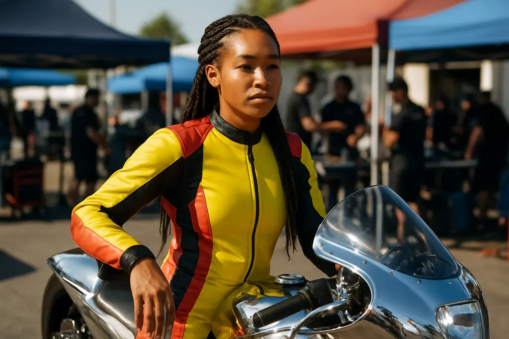 Race Day Mindset scene with a focused racer reviewing notes beside a prepared machine