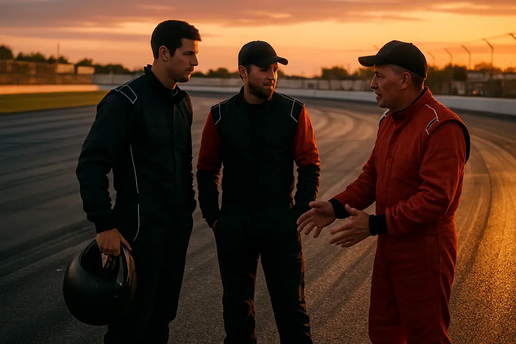Bullring Driver Development at a Las Vegas short track with crews preparing cars in the pits