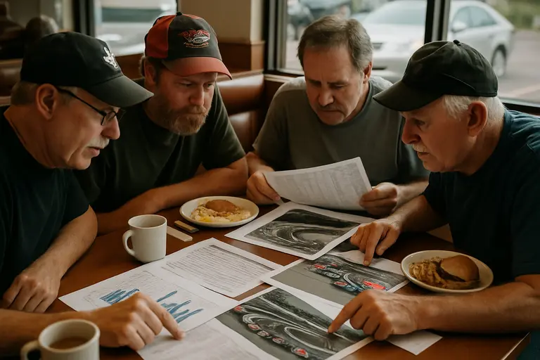 Short-track crew studies lap data while a driver talks through car balance