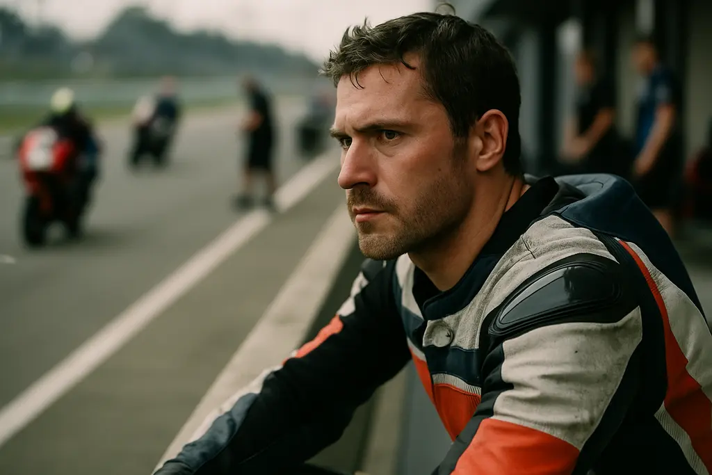 Race Day Adversity scene with a driver preparing beside a road racing car in the paddock