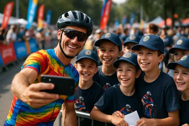 Race fans greeting a driver near the pit area after a short track event